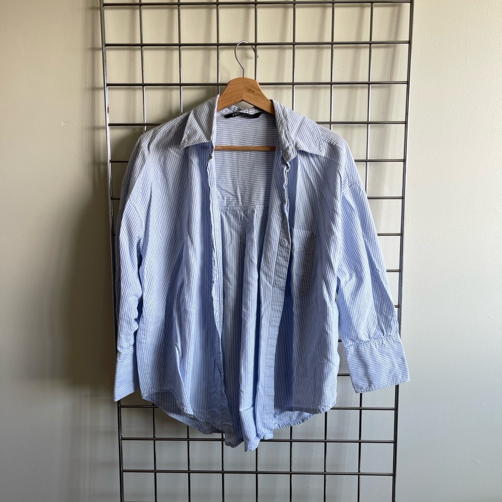Light Blue Cotton Striped Button-Up Shirt
